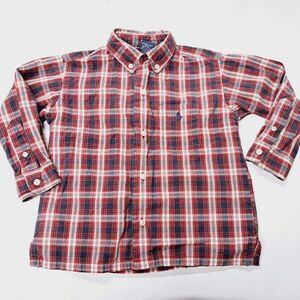 Polo Ralph Lauren Boy’s Long Sleeve Button Down Red Navy White Plaid Shirt 2 2T